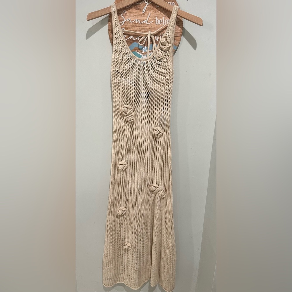 Beige knit dress with Knot Details